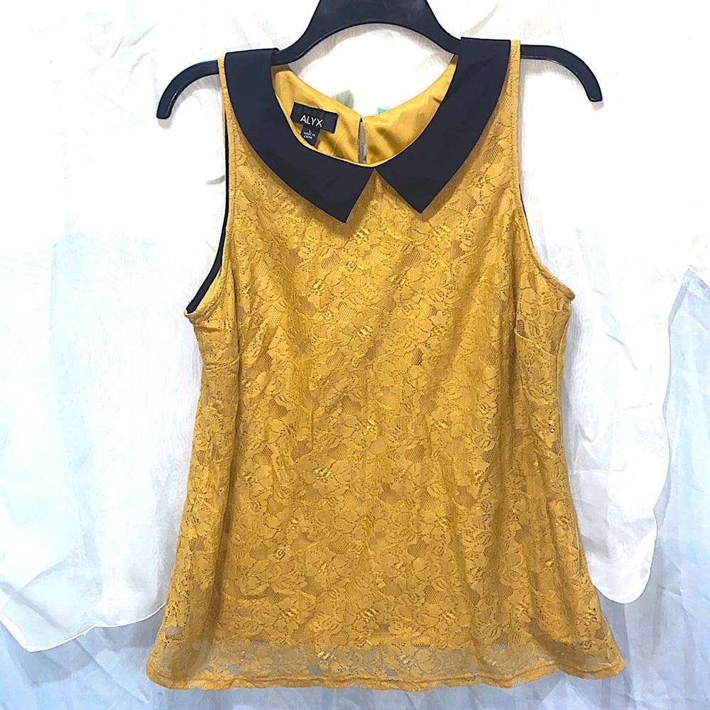 ALYX GOLD LACE TANK W/COLLAR KEYHOLE REAR SZ L